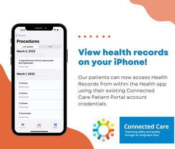 Image showing the integration of the Connected Care Patient Portal with the Apple Health app