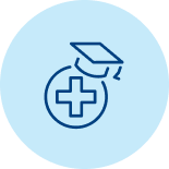 Icône représentant le symbole + de l'hôpital, coiffé d'un mortier