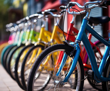 Plan très rapproché d'une file de vélos stationnés